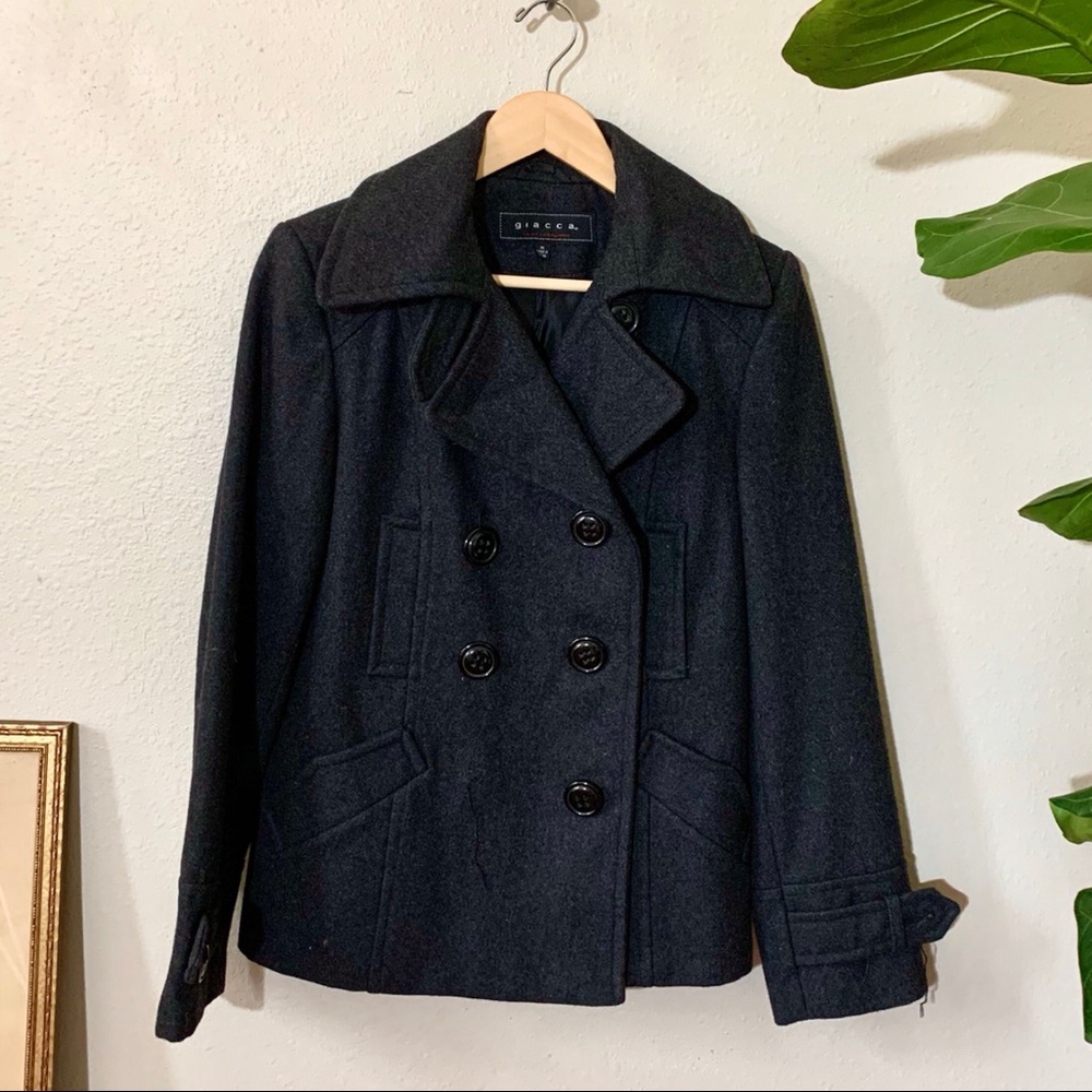 Giacca Double Breasted Peacoat Grey Wool Blend- Size M (EUC)